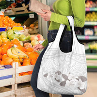 White Polynesia Grocery Bag Tribal Pattern Tropical Frangipani LT14 - Polynesian Pride