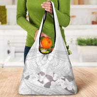 White Polynesia Grocery Bag Tribal Pattern Tropical Frangipani LT14 - Polynesian Pride