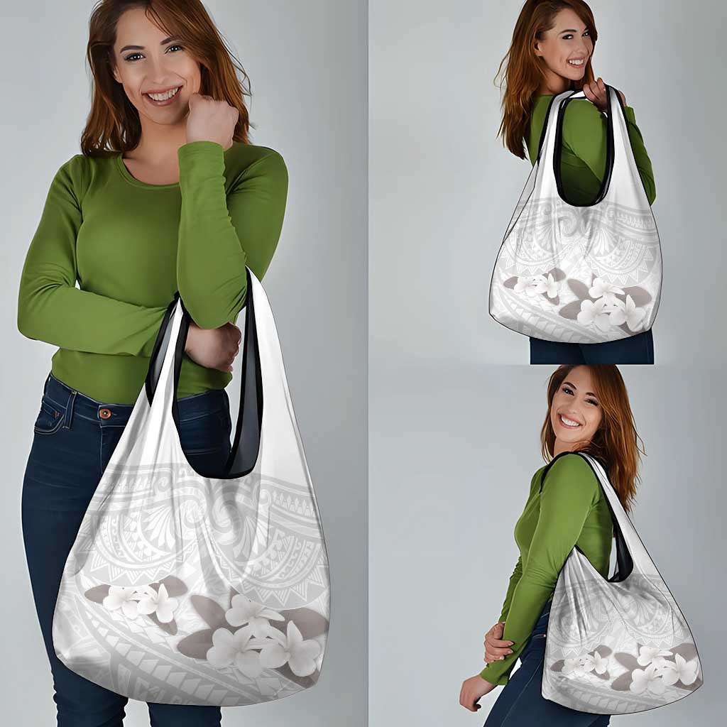 White Polynesia Grocery Bag Tribal Pattern Tropical Frangipani LT14 - Polynesian Pride