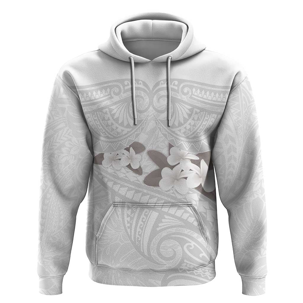 White Polynesia Hoodie Tribal Pattern Tropical Frangipani