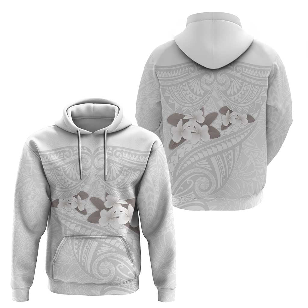 White Polynesia Hoodie Tribal Pattern Tropical Frangipani
