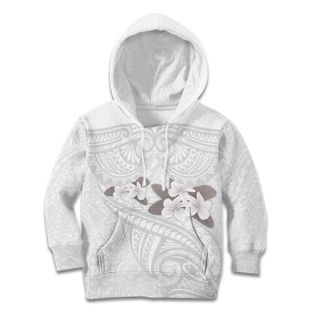 White Polynesia Kid Hoodie Tribal Pattern Tropical Frangipani