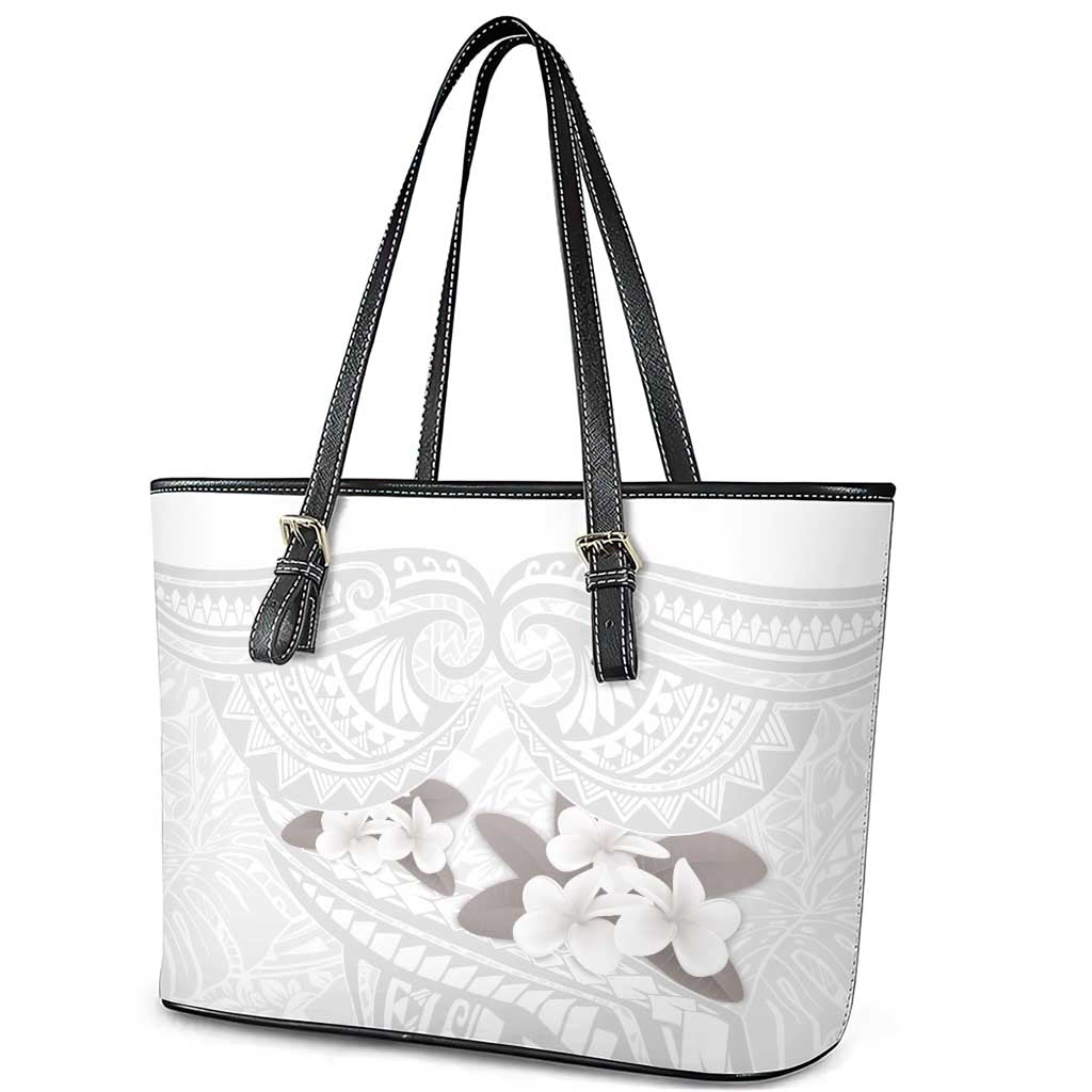 White Polynesia Leather Tote Bag Tribal Pattern Tropical Frangipani LT14 - Polynesian Pride