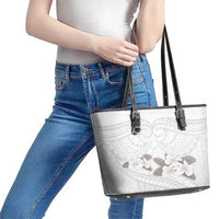 White Polynesia Leather Tote Bag Tribal Pattern Tropical Frangipani LT14 - Polynesian Pride