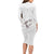 White Polynesia Long Sleeve Bodycon Dress Tribal Pattern Tropical Frangipani