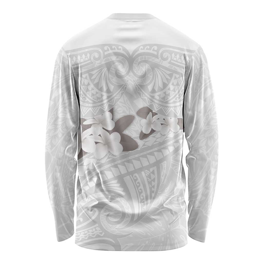White Polynesia Long Sleeve Shirt Tribal Pattern Tropical Frangipani