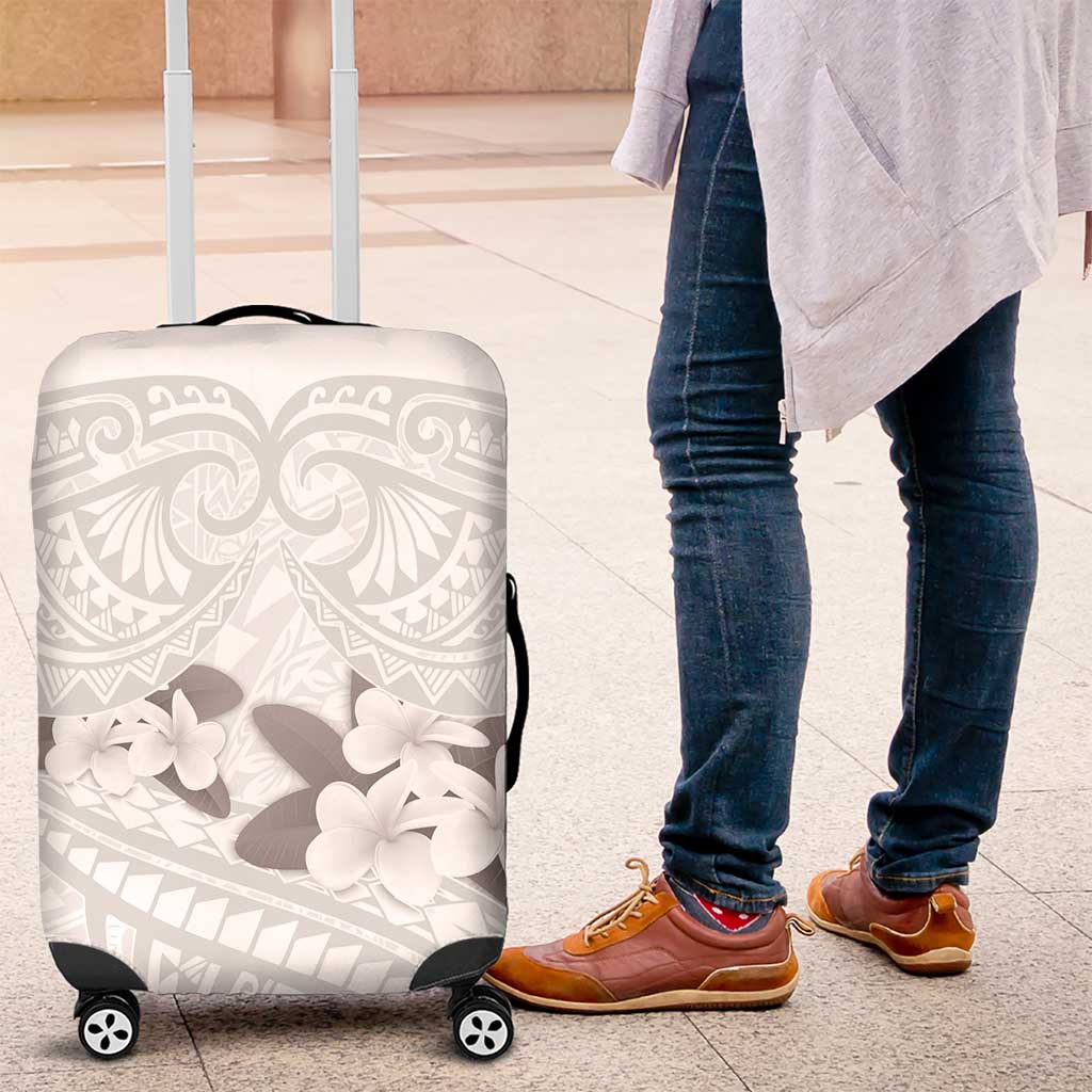 White Polynesia Luggage Cover Tribal Pattern Tropical Frangipani