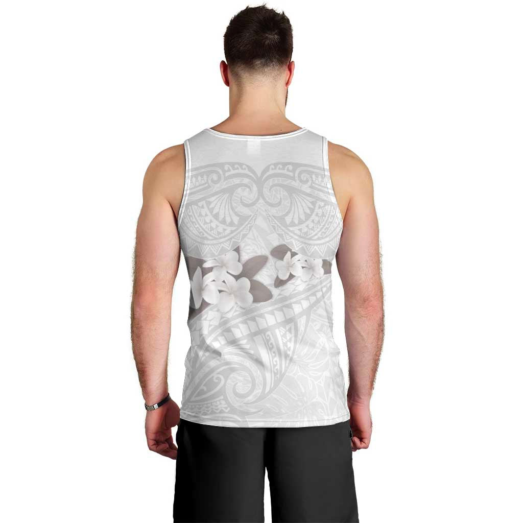 White Polynesia Men Tank Top Tribal Pattern Tropical Frangipani LT14 - Polynesian Pride