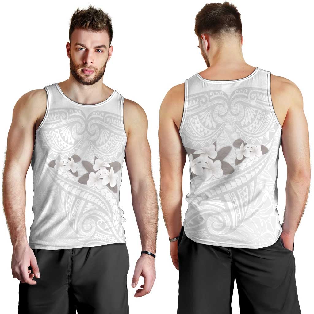 White Polynesia Men Tank Top Tribal Pattern Tropical Frangipani LT14 - Polynesian Pride