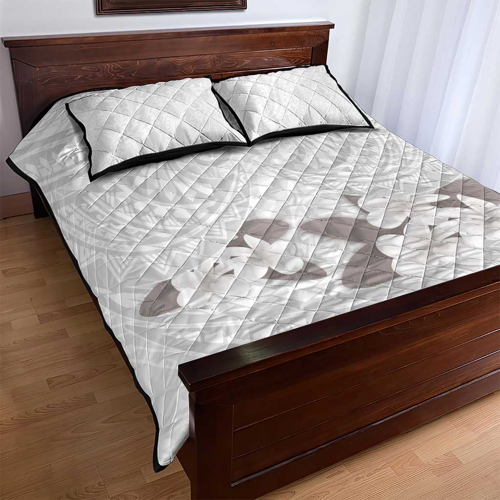 White Polynesia Quilt Bed Set Tribal Pattern Tropical Frangipani LT14 - Polynesian Pride