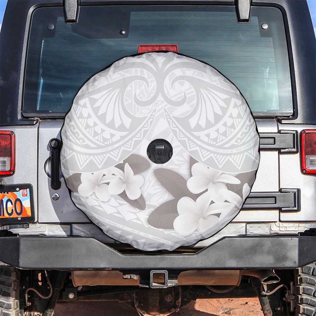 White Polynesia Spare Tire Cover Tribal Pattern Tropical Frangipani