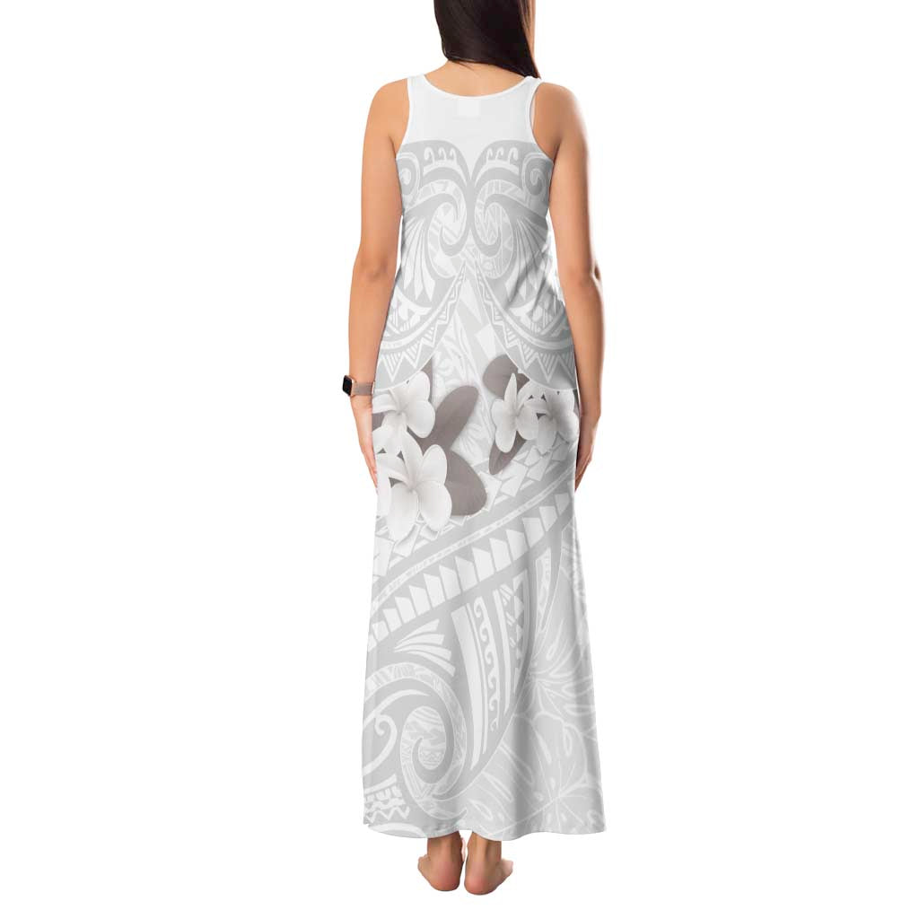 White Polynesia Tank Maxi Dress Tribal Pattern Tropical Frangipani LT14 - Polynesian Pride
