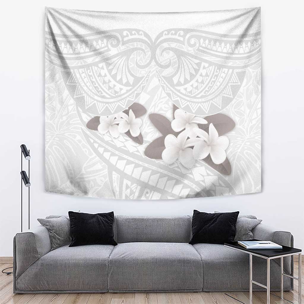 White Polynesia Tapestry Tribal Pattern Tropical Frangipani