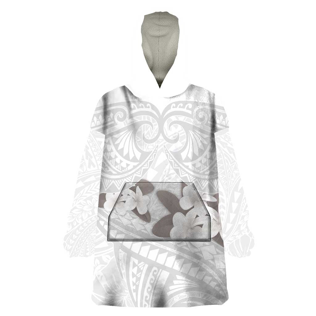 White Polynesia Wearable Blanket Hoodie Tribal Pattern Tropical Frangipani LT14 One Size White - Polynesian Pride