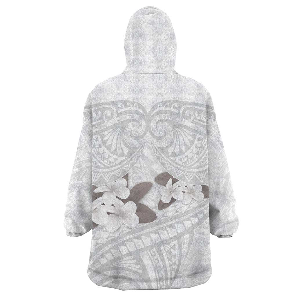 White Polynesia Wearable Blanket Hoodie Tribal Pattern Tropical Frangipani LT14 - Polynesian Pride
