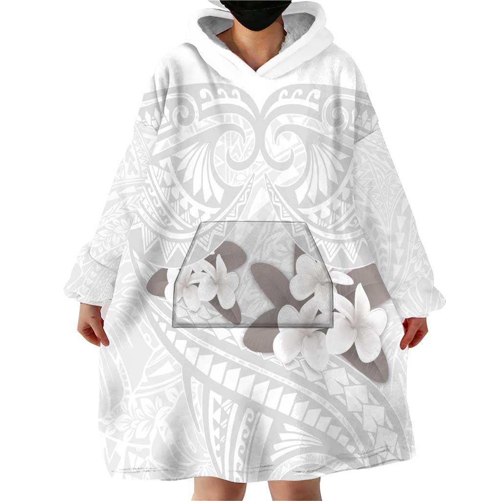 White Polynesia Wearable Blanket Hoodie Tribal Pattern Tropical Frangipani LT14 - Polynesian Pride