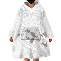 White Polynesia Wearable Blanket Hoodie Tribal Pattern Tropical Frangipani LT14 - Polynesian Pride