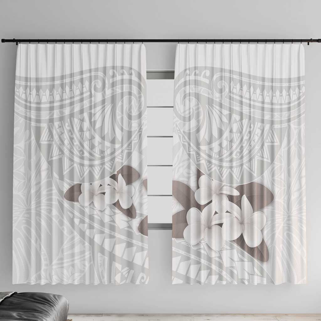 White Polynesia Window Curtain Tribal Pattern Tropical Frangipani