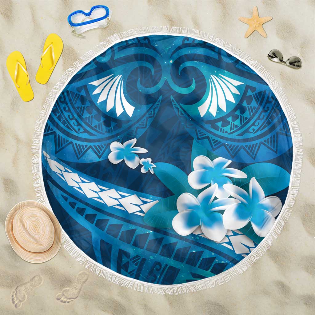 Blue Polynesia Beach Blanket Tribal Pattern Tropical Frangipani LT14 One Size 150cm Blue - Polynesian Pride