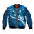 Blue Polynesia Bomber Jacket Tribal Pattern Tropical Frangipani