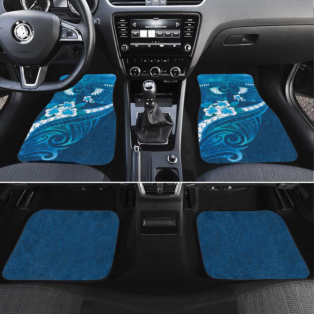 Blue Polynesia Car Mats Tribal Pattern Tropical Frangipani