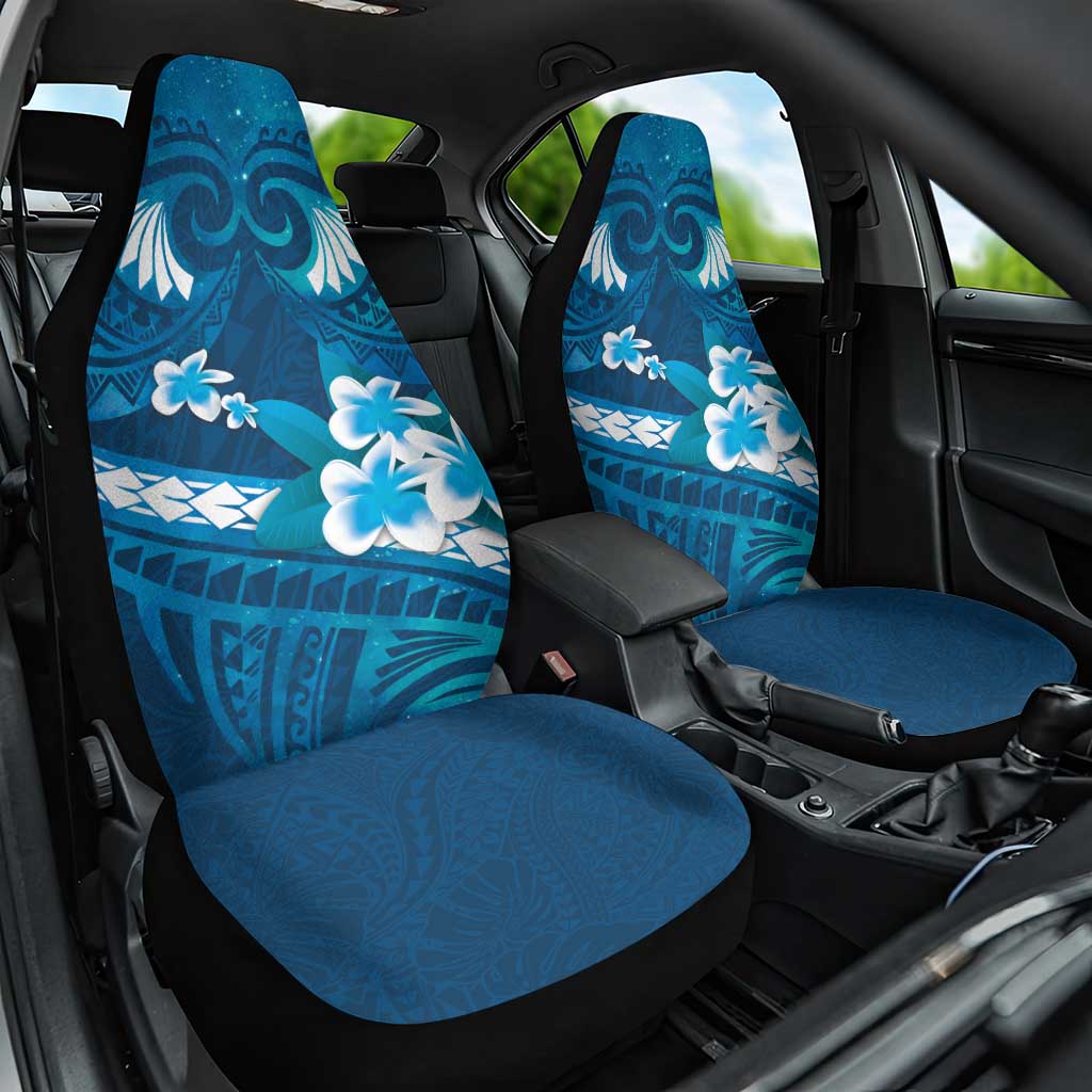 Blue Polynesia Car Seat Cover Tribal Pattern Tropical Frangipani