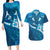 Blue Polynesia Couples Matching Long Sleeve Bodycon Dress and Hawaiian Shirt Tribal Pattern Tropical Frangipani