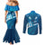 Blue Polynesia Couples Matching Mermaid Dress and Long Sleeve Button Shirt Tribal Pattern Tropical Frangipani