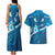 Blue Polynesia Couples Matching Tank Maxi Dress and Hawaiian Shirt Tribal Pattern Tropical Frangipani