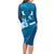 Blue Polynesia Family Matching Long Sleeve Bodycon Dress and Hawaiian Shirt Tribal Pattern Tropical Frangipani