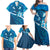 Blue Polynesia Family Matching Off Shoulder Maxi Dress and Hawaiian Shirt Tribal Pattern Tropical Frangipani