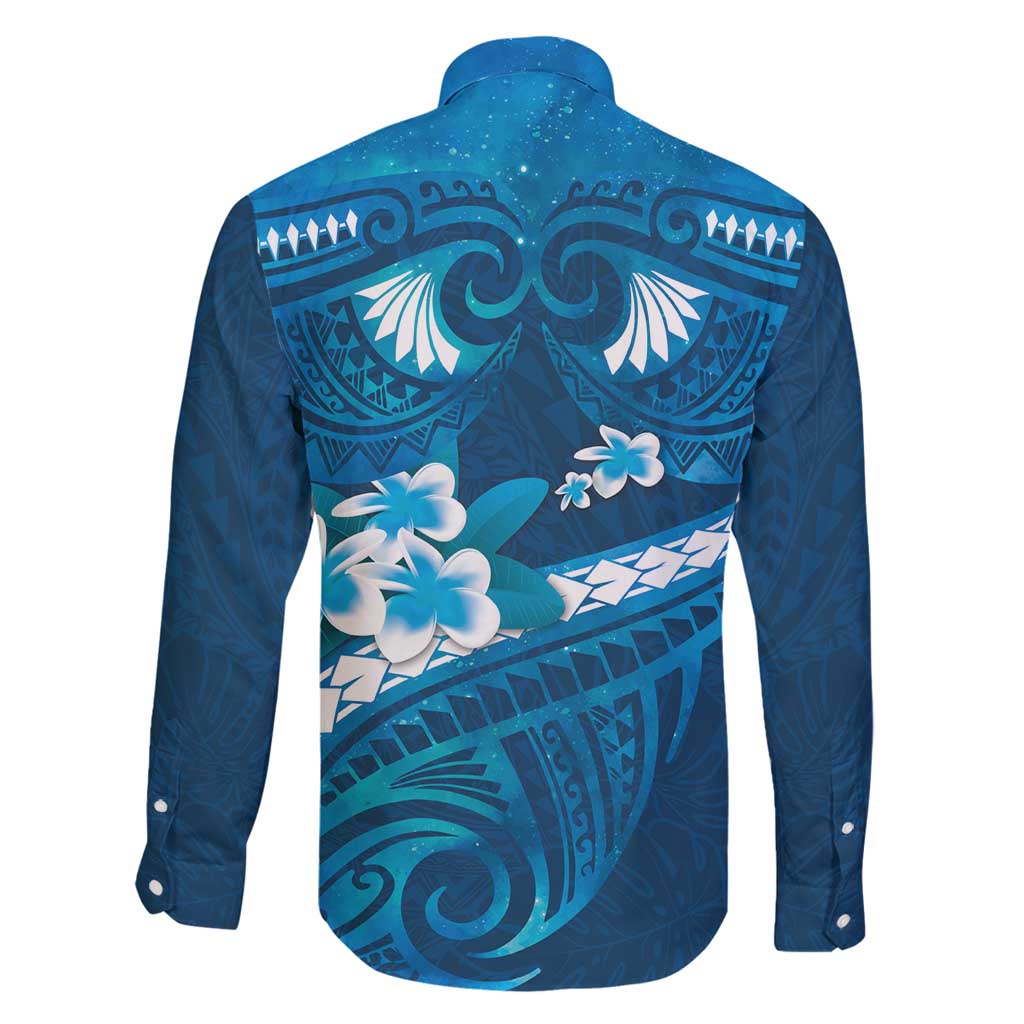 Blue Polynesia Family Matching Off Shoulder Maxi Dress and Hawaiian Shirt Tribal Pattern Tropical Frangipani LT14 - Polynesian Pride