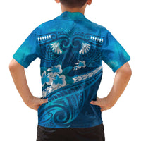 Blue Polynesia Family Matching Off Shoulder Short Dress and Hawaiian Shirt Tribal Pattern Tropical Frangipani LT14 - Polynesian Pride
