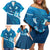 Blue Polynesia Family Matching Off Shoulder Short Dress and Hawaiian Shirt Tribal Pattern Tropical Frangipani