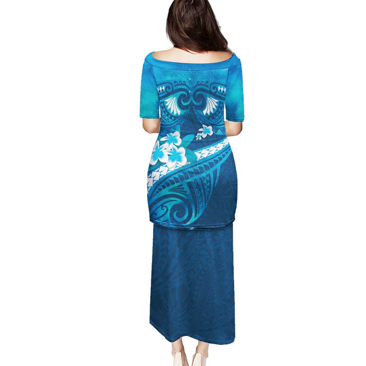 Blue Polynesia Family Matching Puletasi and Hawaiian Shirt Tribal Pattern Tropical Frangipani LT14 - Polynesian Pride