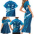 Blue Polynesia Family Matching Short Sleeve Bodycon Dress and Hawaiian Shirt Tribal Pattern Tropical Frangipani