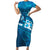 Blue Polynesia Family Matching Short Sleeve Bodycon Dress and Hawaiian Shirt Tribal Pattern Tropical Frangipani