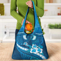 Blue Polynesia Grocery Bag Tribal Pattern Tropical Frangipani LT14 - Polynesian Pride