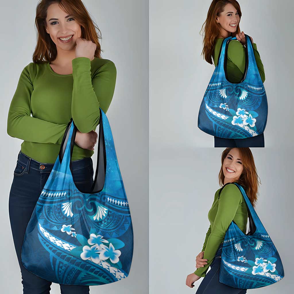 Blue Polynesia Grocery Bag Tribal Pattern Tropical Frangipani LT14 - Polynesian Pride