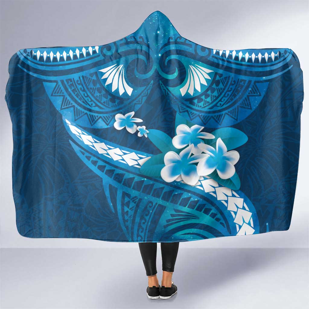 Blue Polynesia Hooded Blanket Tribal Pattern Tropical Frangipani LT14 One Size Blue - Polynesian Pride