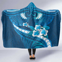 Blue Polynesia Hooded Blanket Tribal Pattern Tropical Frangipani LT14 One Size Blue - Polynesian Pride