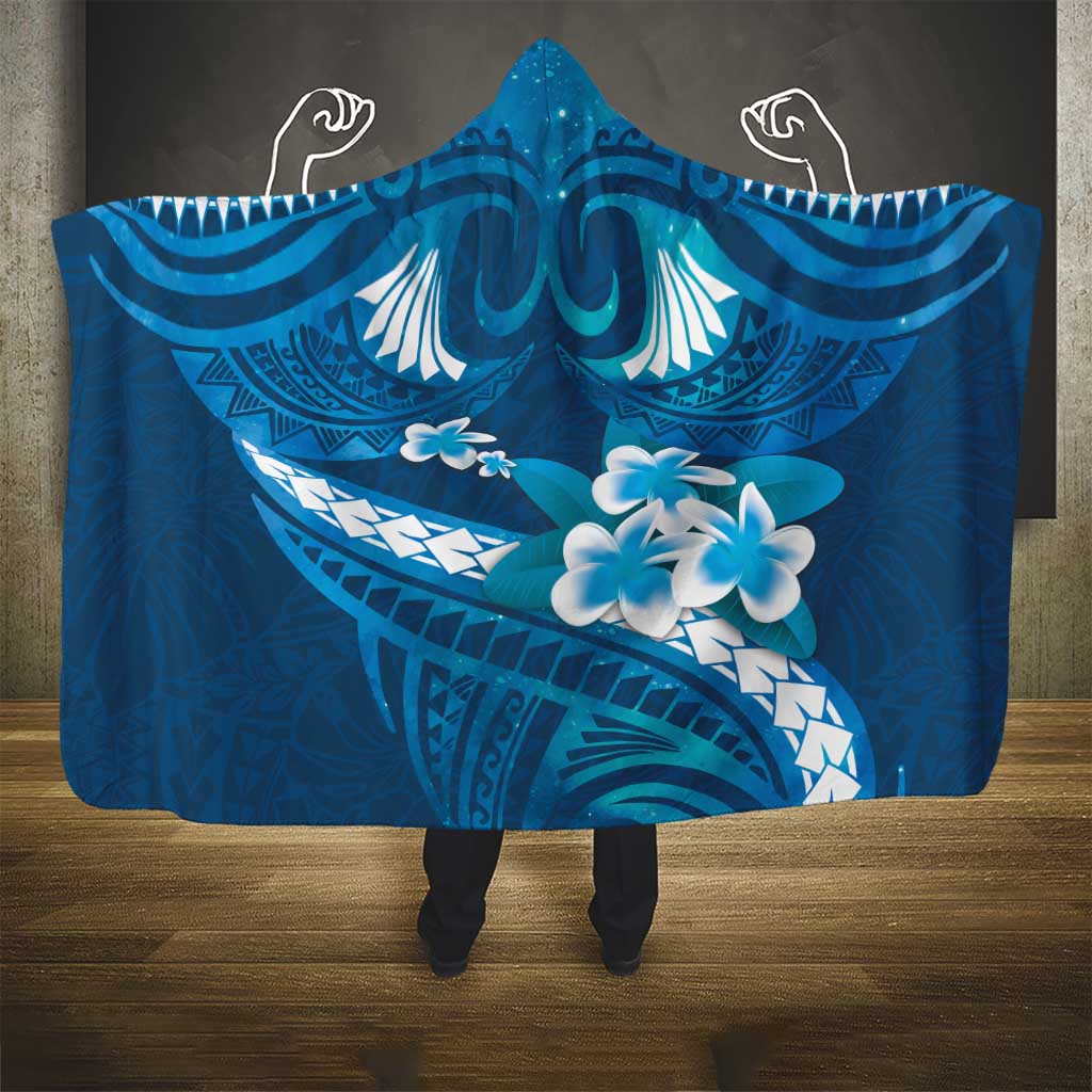 Blue Polynesia Hooded Blanket Tribal Pattern Tropical Frangipani LT14 - Polynesian Pride
