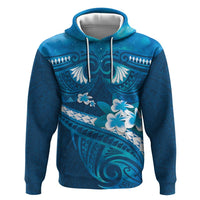 Blue Polynesia Hoodie Tribal Pattern Tropical Frangipani