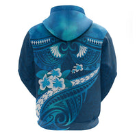 Blue Polynesia Hoodie Tribal Pattern Tropical Frangipani