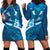 Blue Polynesia Hoodie Dress Tribal Pattern Tropical Frangipani