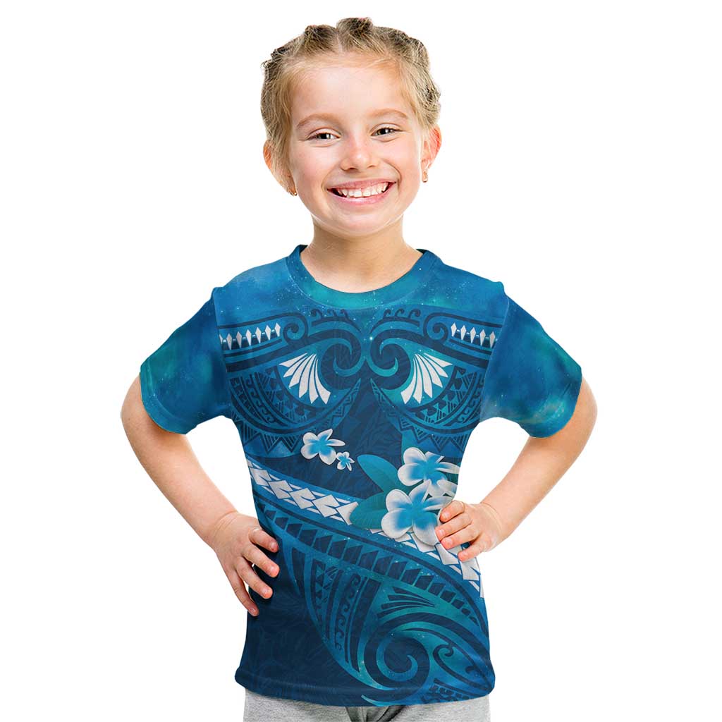 Blue Polynesia Kid T Shirt Tribal Pattern Tropical Frangipani