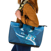 Blue Polynesia Leather Tote Bag Tribal Pattern Tropical Frangipani LT14 Blue - Polynesian Pride