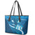 Blue Polynesia Leather Tote Bag Tribal Pattern Tropical Frangipani