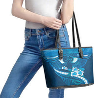 Blue Polynesia Leather Tote Bag Tribal Pattern Tropical Frangipani LT14 - Polynesian Pride