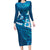 Blue Polynesia Long Sleeve Bodycon Dress Tribal Pattern Tropical Frangipani